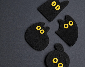 Black Cat Patch Set – Cute Embroidered Cat Iron On Patch, Kawaii Cat Eyes Patch, DIY Clothes & Bag Decoration, Self-Adhesive Sticker