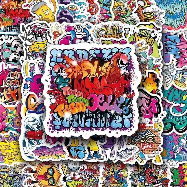 50pcs Street Graffiti Art Stickers Text Decals for Skateboard Car ...