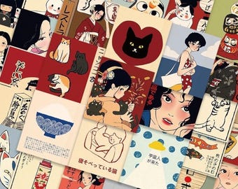 50 pcs Rétro Bande Dessinée Culture Japonaise Autocollants Vinyle Imperméable À L'eau Pour Ordinateur Portable Planche À Roulettes Guitare Bagages Autocollants Esthétiques