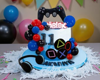 Video Game Cake Toppers Set (30pcs) | Gamer Theme Cake Decoration | Console Controller & Headset Cake Decor | Boys Birthday Party Supplies