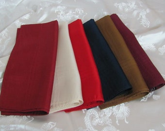 Lot of 6 Beautiful Vintage Solid Color Silk Pocket Squares Handkerchief Hanky Hankie England - Many more to choose from in my shops!