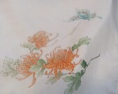 Hankie Beautiful White Floral Vintage Painted Silk Hankie Handkerchief