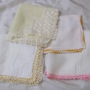 Hankies Lot of 4 Vintage Antique Handkerchief Hanky Crocheted Edge Mixed Assorted // Many more to choose from in my shop!!