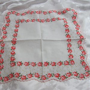 Beautiful White Floral Cotton Hankie Handkerchief Vintage 12&quot; 15cm - Many others to choose from in my shop!!