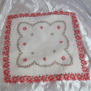 Vintage Printed Floral Pointsetta Christmas Holiday Handkerchief Hanky Unused