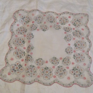 Vintage Printed Floral Sheer Nylon Handkerchief Hanky