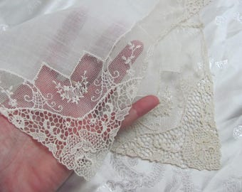 Vintage Hankie Solid White Fancy Lace Handkerchief Hankies Hanky Wedding Bridal Tambour Net Lace // Many more in my shop!