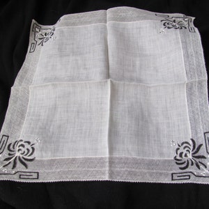 Lovely Solid White Hand Painted Lace Trim Hankie - Vintage Hankies Handkerchief Hanky - Many more to choose from