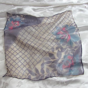 Beautiful Antique Sheer Silk Hankie Handkerchief Mini Scarf  12&quot; // Vintage Linens Hankies
