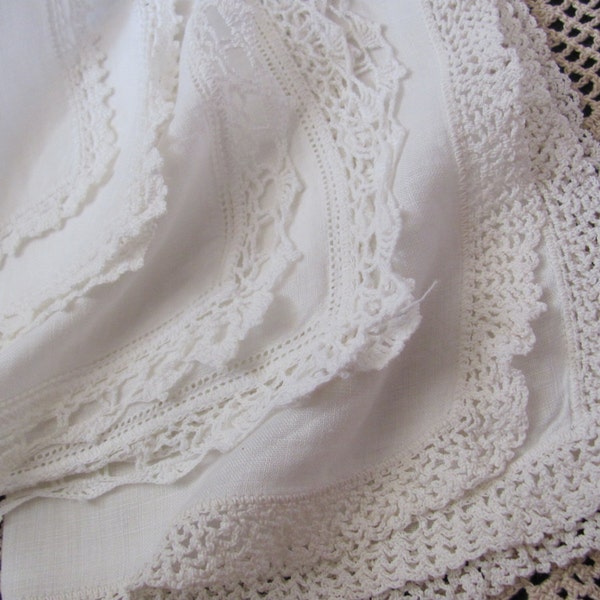 Hankies - Lot of 3 Beautiful Assorted White Vintage Handkerchief Crochet Edges