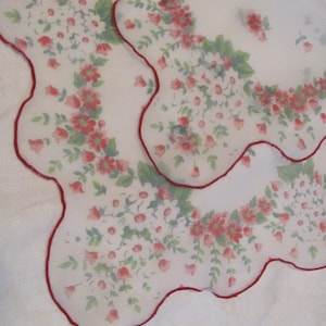 Vintage Printed Floral Sheer Nylon Handkerchief Hanky