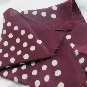 Beautiful Vintage Dark Red Burgundy Polka Dot Silk Hankie Handkerchief Hanky Pocket Square 12&quot; // Many more in my shop