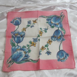 Beautiful White Pink Floral Hankie Handkerchief Vintage 11&quot;  - Many others to choose from in my shop!!