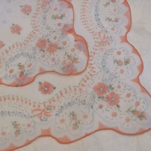 Vintage Printed Floral Sheer Nylon Handkerchief Hanky