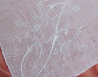 Vintage Solid White Hankie Monogrammed F - Vintage Hankies Handkerchief Hanky - Many to choose from in my shop!