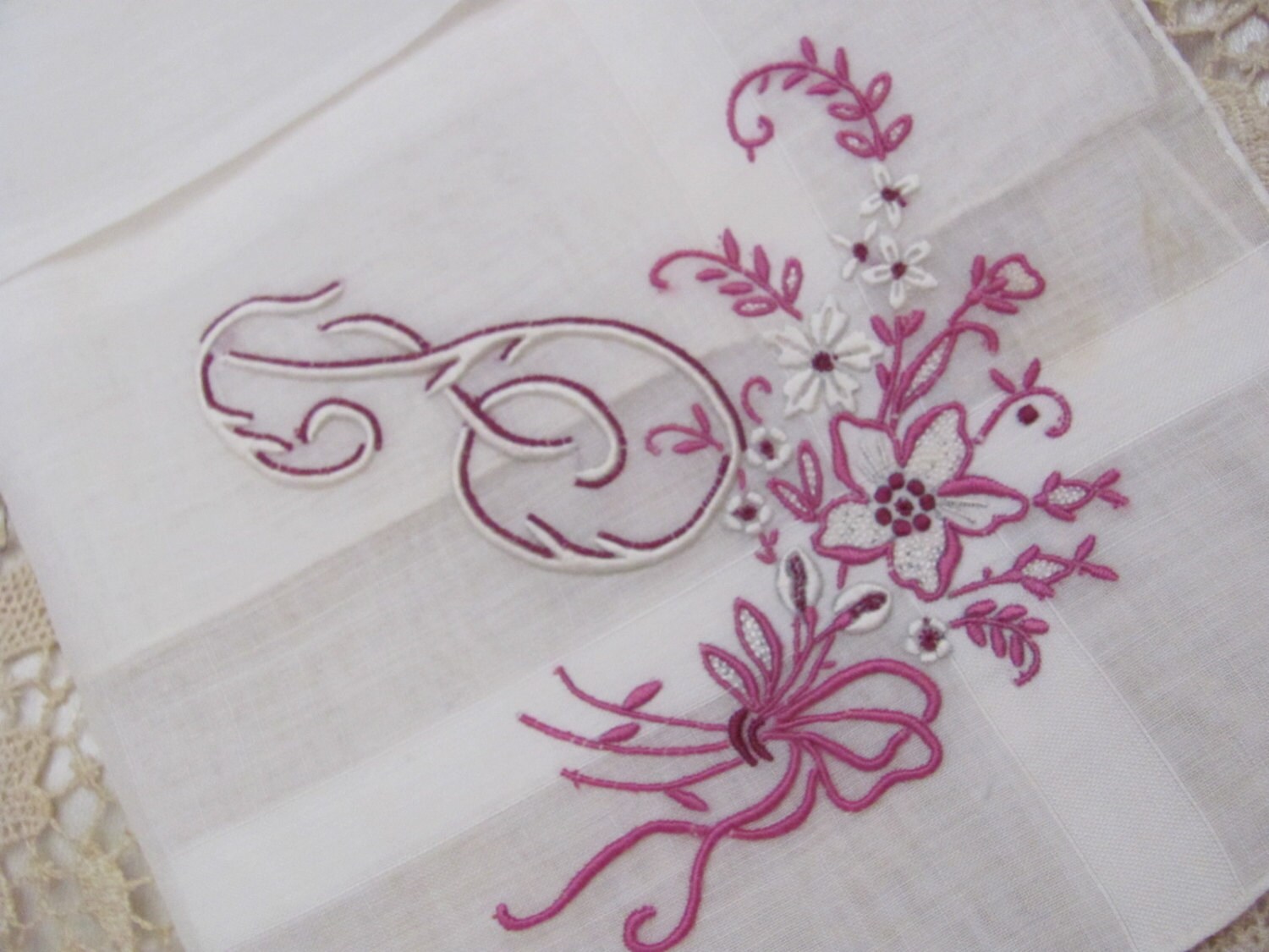 Hankie Solid White Madeira Cotton Handkerchief Monogrammed F