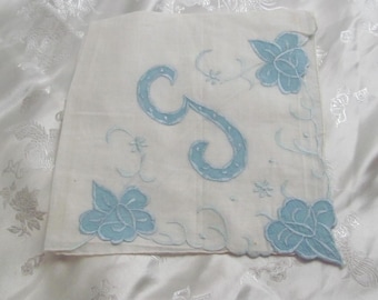Hankie Solid White Linen Handkerchief Hanky Monogrammed G Unused NOS  // More Vintage Hankies in my shop!