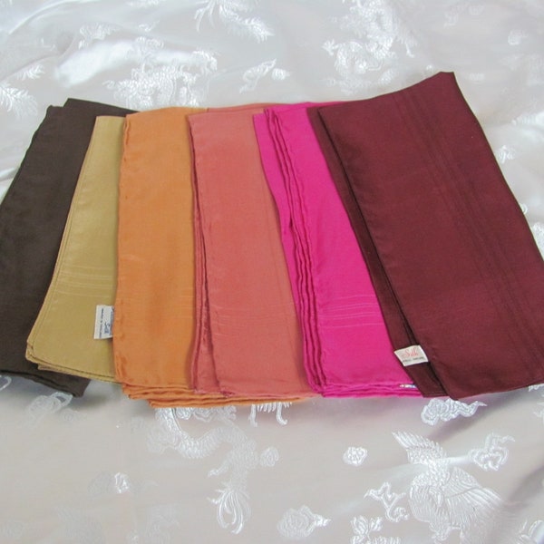 Lot of 6 Beautiful Vintage Solid Color Silk Pocket Squares Handkerchief Hanky Hankie England - Many more to choose from in my shops!