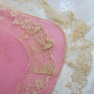 Antique Pink Silk and French Lace Edge Hankie Handkerchief Hanky // Wedding Something Old Linens Early century