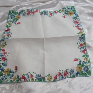 Beautiful White Blue Floral Hankie Handkerchief Vintage 14&quot; 32cm - Many others to choose from in my shop!!
