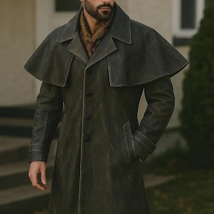 Bloodborne Leather Coat | The Hunter Bloodborne Costume Leather Coat | Long Trench Coat, Game Duster Coat, Leather Cape With Coat