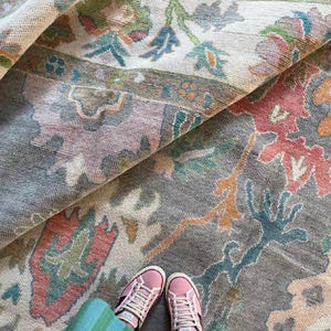 Oushak rug 8x10 Grey Turkish Wool Hand-knotted Vintage Modern large Area Rug 9x12 for living room, Bedroom, Kitchen and home decor gifts Rug