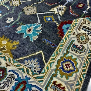 Hand-Knotted Floral Carpet with Soft Earth Tones, Oushak-Inspired Design for Living Room or Bedroom Decor 8x10 9x12,10x14 12x15 carpet