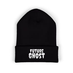 Embroidered Beanie &quot;Future Ghost&quot; Design, Spooky Goth Halloween Sock Hat, Classic Cuffed Beanie, Gift for Him, Gift for Her