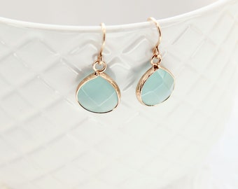 Aqua Chalcedony Earrings - Natural Gemstone Drop Earrings - Teardrop Gemstone Earrings - Aqua Teal Gemstone Earrings - Earrings For Her -