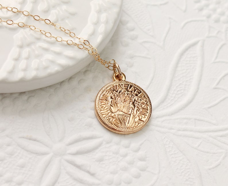 Gold Layering Necklace, Gold Coin Charm Necklace, Fashion Layering Necklace, Gold Charm Necklace, Coin Charm, Fashion Jewelry, Charm Jewelry image 2