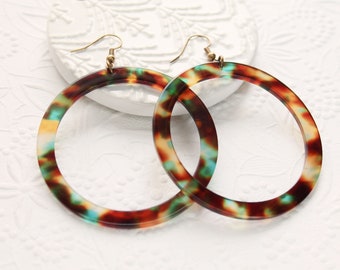 Aqua Tortoise Shell-oorbellen, grote mode-oorbellen, oorbellen voor de herfst, boho-oorbellen