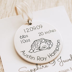 Baby Deer Ornament, New Baby Stats Personalized Ornament, Personalized New Baby Gift, Baby&#39;s First Christmas Ornament, Baby Shower Gift,
