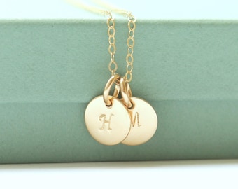 Gold Initial Necklace - Tiny Initials Necklace - Gold Disc Necklace - Dainty Gold Initial Necklace - Gold Letter Charm - Necklace For Her -