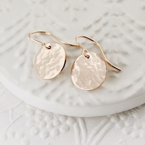 Hammered Gold Disc Earrings, Small Gold Earrings, Gold Disc Earrings, Minimalist Gold Earrings, Gold Dangle Earrings, Gold Ear Wires,