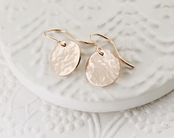 Hammered Gold Disc Earrings, Small Gold Earrings, Gold Disc Earrings, Minimalist Gold Earrings, Gold Dangle Earrings, Gold Ear Wires,