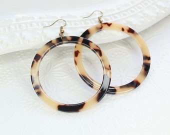 Leopard Print/Tortoise Shell Hoop Earrings - Acrylic Resin Large Hoop Earrings - Leopard Print Earrings - Large Hoop Earrings - Boho Hoop -