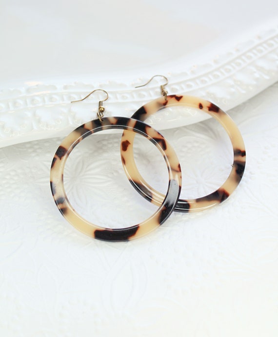 Boho Large Hoop Leopard Print Tortoise Shell Hoop Earrings, Large Fashion Earrings