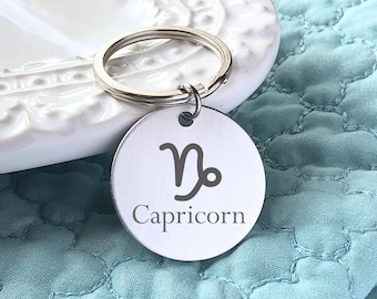 Engraved Zodiac Sign Keychain Personalized With Your Sign, Astrological Sign Keychain, Capricorn Keychain