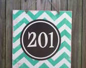 Door Hanger - Chevron with Initial or House Number - Hand Painted and Distressed -16" x 16" x 1/8" thick - Wedding sign