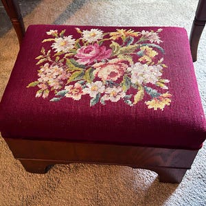Antique Floral Needlepoint Footstool