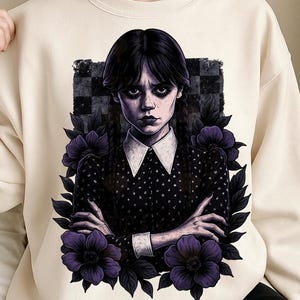 Wednesday Addams PNG: Gothic Girl Clipart, Spooky Halloween Illustration (Digital Download)