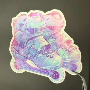 Retro Rollerblade Sticker – Pastel 90s Aesthetic Inline Skate Decal | Glossy or Holographic Finish | 2&quot; or 3&quot; Vinyl Sticker