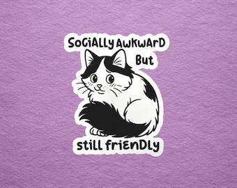 Socially Awkward Cat Sticker – Introvert Vinyl Decal