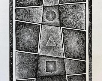 Grabado en linóleo puntillista: “Principios”