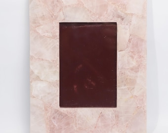 Marco de fotos artesanal de cuarzo rosa para el chakra del corazón, regalo de aniversario de boda para parejas y decoración del hogar.