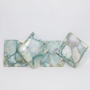 Posavasos de piedra natural de ágata verde, pieza decorativa para la mesa del comedor, decoración espiritual del hogar y área de meditación (juego de 4 piezas) imagen 3