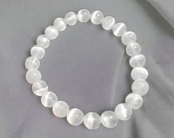 Bracelet en cristal de guérison sélénite pour nettoyer l'énergie spirituelle de l'aura Bracelet de 8 mm