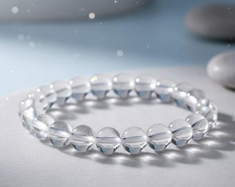 Clear quartz master healer bracelet for enhance clarity focus crown chakra spiritual healing 8mm stretch meditation bracelet