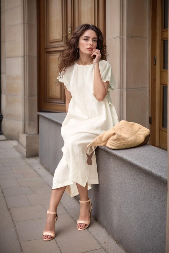 Linen Scoop Neck Midi Dress – Sleeveless Summer Dress With Pockets