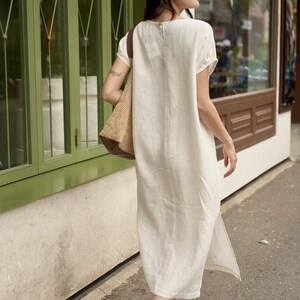 100% Linen dress tie back, V back dress, Pure linen dress long, Natural linen dress